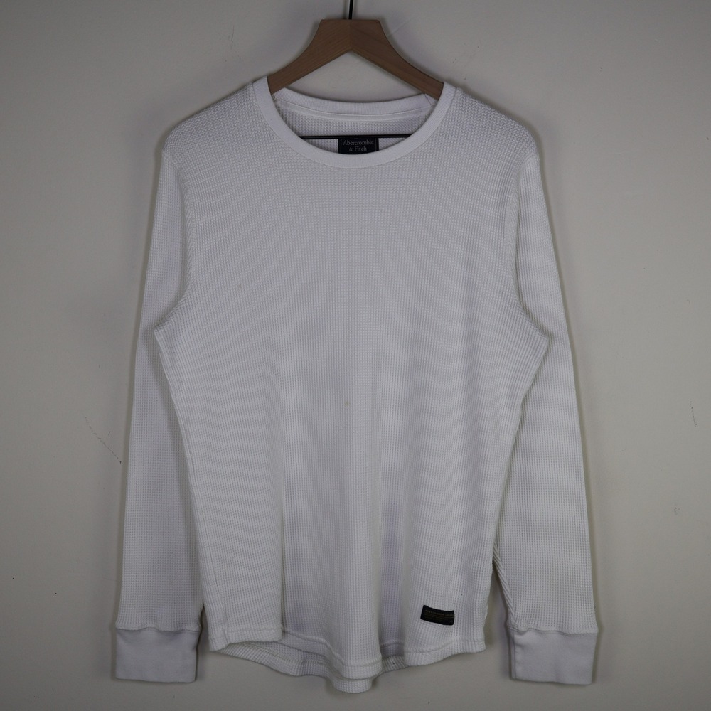 Abercrombie & Fitch Mens White Waffle Knit Thermal Long Sleeve Shirt Large